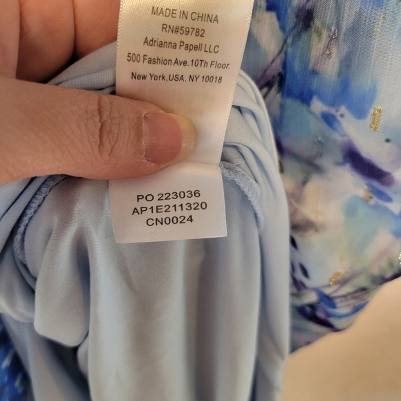 NWT Adrianna Papell Abstract Floral Metallic Chiffon Blue High-Low Dress Size 10 - Picture 16 of 16